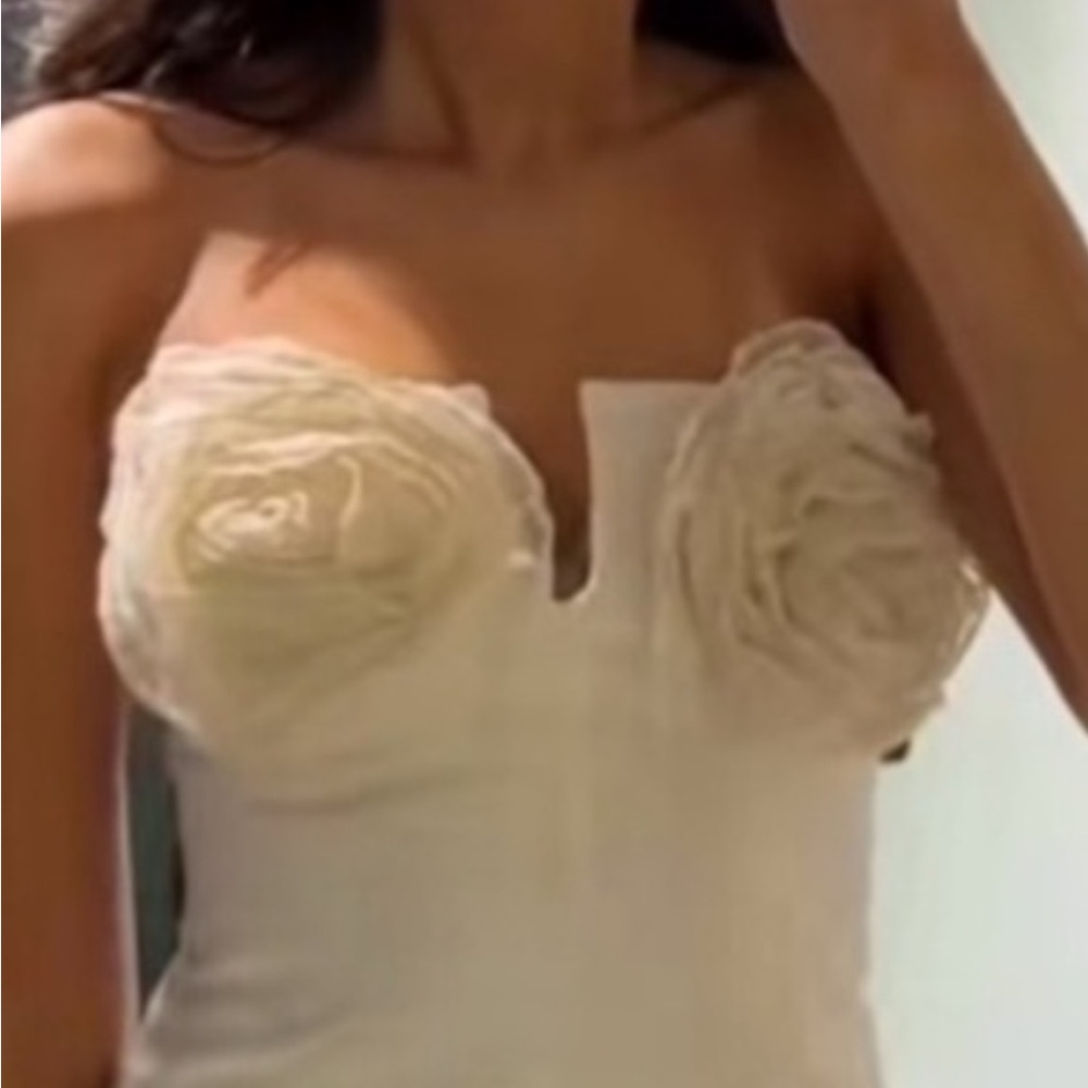 New Zara  Cream strapless top with Floral Accents . Tag attached